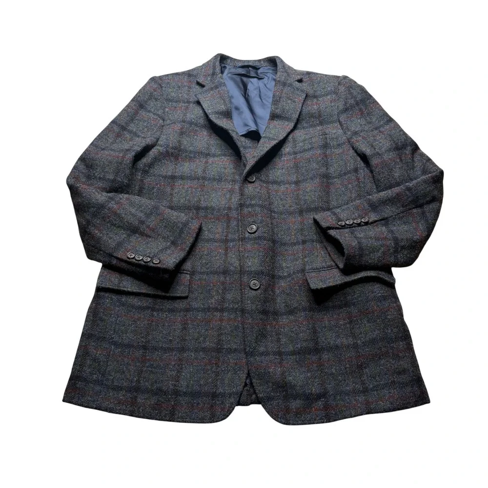 BROOKS BROTHER Regent Sport Coat Blue Plaid Harris Tweed Wool Men's Size 44R